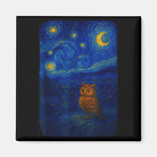 Owl Starry Cute Night Van Gogh Owl Bird Lovers Wom マグネット (正面)