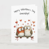 Owl Sweethearts Whimsical Happy Valentine's Day カード (正面)