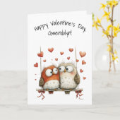 Owl Sweethearts Whimsical Happy Valentine's Day カード (黄色い花)
