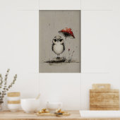 Owl Under Mushroom Printable Art, Spring Sketch ポスター (キッチン)