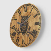 Owl Wall Clock - Wooden Style Design ラージ壁時計 (傾斜)