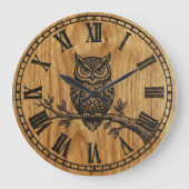 Owl Wall Clock - Wooden Style Design ラージ壁時計 (正面)