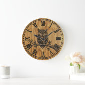 Owl Wall Clock - Wooden Style Design ラージ壁時計 (ホーム)