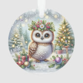 Owl with Holly Wreath & Snowy Trees オーナメント (裏面)