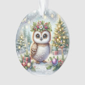 Owl with Holly Wreath & Snowy Trees オーナメント (正面)