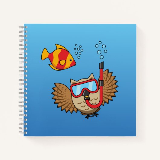 Owl with Snorkel Mask and Tropical Fish ノートブック (正面)