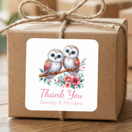 Owl Woodland Boho Country Wedding Thank You  スクエアシール