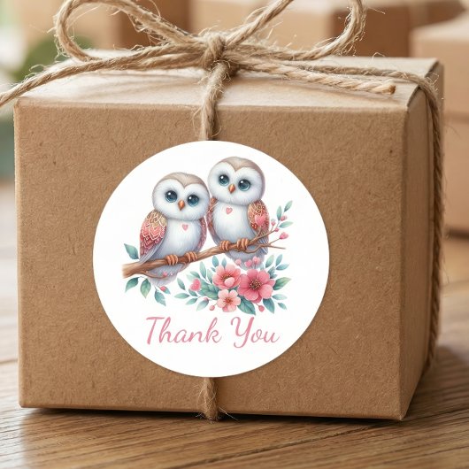 Owl Woodland Boho Country Wedding Thank You  ラウンドシール