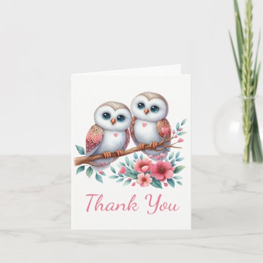Owl Woodland Boho Rustic Country Thank You Wedding サンキューカード (正面)