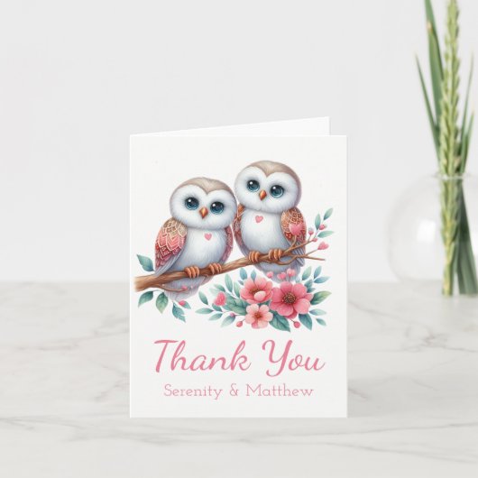 Owl Woodland Boho Rustic Country Thank You Wedding サンキューカード (正面)
