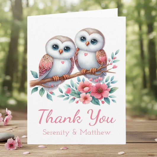 Owl Woodland Boho Rustic Country Thank You Wedding サンキューカード