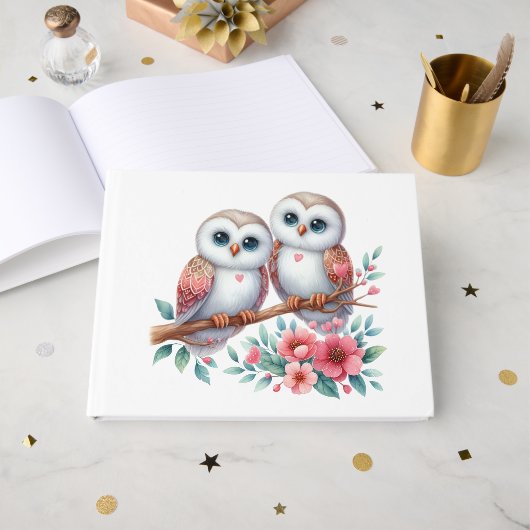 Owl Woodland Boho Rustic Country Wedding ゲストブック (正面見開き)