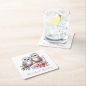 Owl Woodland Boho Rustic Country Wedding スクエアペーパーコースター (インサイチュ)