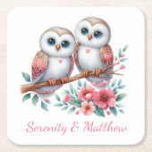 Owl Woodland Boho Rustic Country Wedding スクエアペーパーコースター (正面)