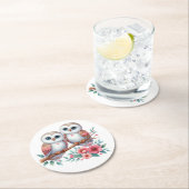 Owl Woodland Boho Rustic Country Wedding ラウンドペーパーコースター (インサイチュ)