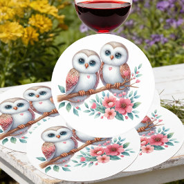 Owl Woodland Boho Rustic Country Wedding ラウンドペーパーコースター