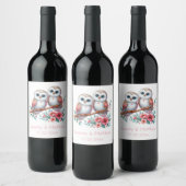 Owl Woodland Boho Rustic Country Wedding ワインラベル (ボトル)