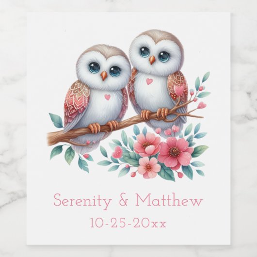 Owl Woodland Boho Rustic Country Wedding ワインラベル (シングルラベル)