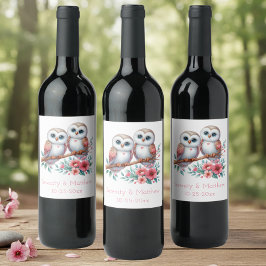 Owl Woodland Boho Rustic Country Wedding ワインラベル