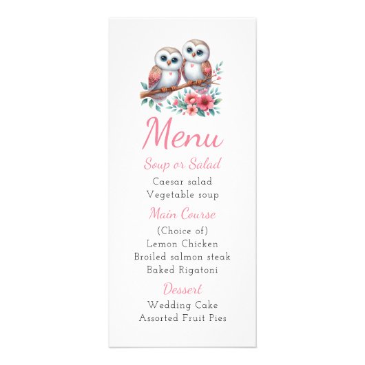 Owl Woodland Boho Rustic Country Wedding Menu ラックカード (正面)