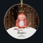 Owl Woodland Personalized Baby's First Christmas セラミックオーナメント<br><div class="desc">Owl Woodland Personalized Baby's First Christmas Ceramic Ornament.  Personalize with your custom information on both front and back.</div>