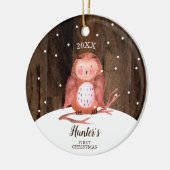 Owl Woodland Personalized Baby's First Christmas セラミックオーナメント (左)