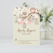 Owl You Need Is Love Pink Owls RSVPカード (スタンド正面)