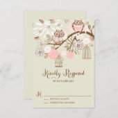 Owl You Need Is Love Pink Owls RSVPカード (正面/裏面)