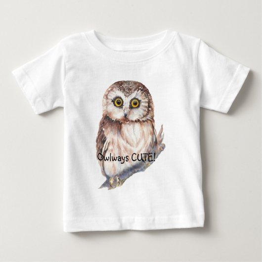 Owlaysかわいいおもしろい引用文水色リトルフクロウ ベビーTシャツ (正面)
