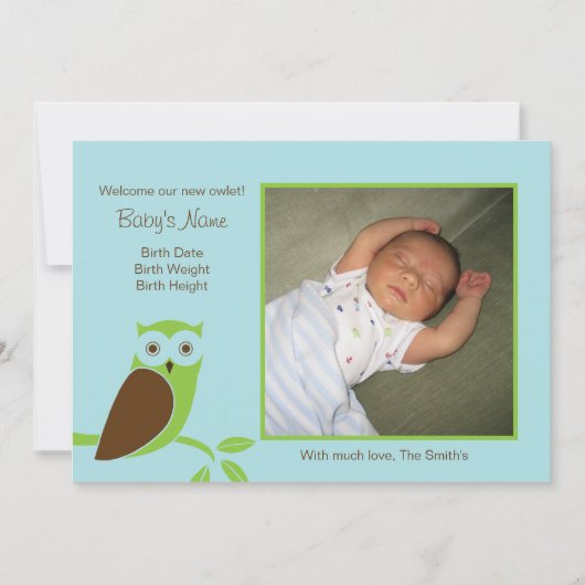 Owletの木の誕生の発表-青及び緑 案内状 (正面)