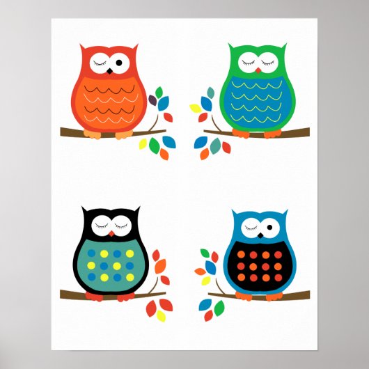 Owlsはっきりした子供部屋カラフルプリント（4つの8x10） ポスター (正面)