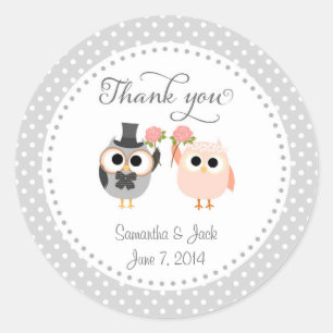 Owls 結婚's Thank You Sticker ラウンドシール