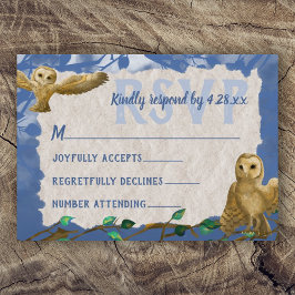 Owls, Blue & Beigeバー(ユダヤ教の)バル・ミツバーRSVPカード アドバイスカード