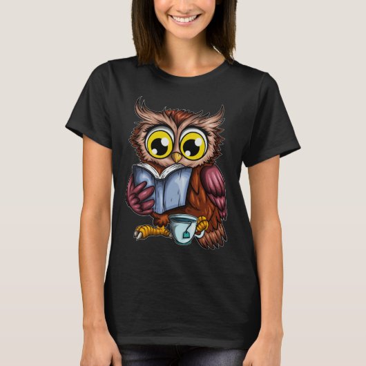 Owls Book Newspaper Crime Novel Hot Tea Cup Owl Re Tシャツ (正面)