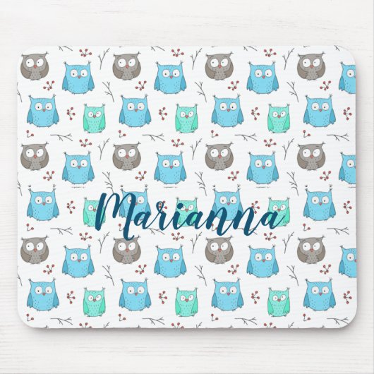 Owls & Branchesのパターンマウスパッド マウスパッド (正面)