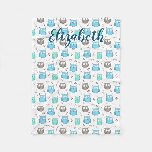 Owls & Branchesパターンフリースブランケット フリースブランケット (正面)