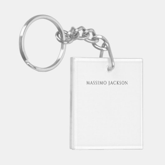 Own Name Calligraphy Chic Plain Simple Black White キーホルダー (正面左)