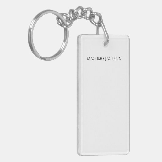 Own Name Calligraphy Chic Plain Simple Black White キーホルダー (正面左)