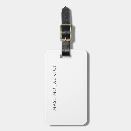 Own Name Calligraphy Chic Plain Simple Black White ラゲッジタグ (正面縦)