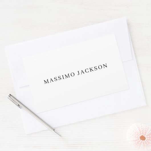 Own Name Decorative Chic Plain Simple Black White 長方形シール (封筒)