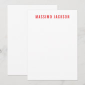 Own Name Decorative Chic Plain Simple Red White ノートカード (正面/裏面)