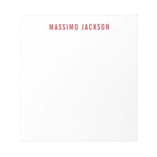 Own Name Decorative Chic Plain Simple Red White ノートパッド (正面)