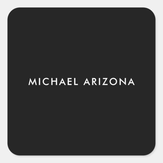 Own Name Modern Minimalist Plain Black White スクエアシール (正面)