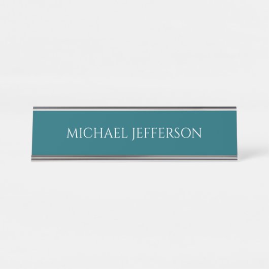 Own Name Plain Dark Teal Color Personalized Custom デスクネームプレート (正面)