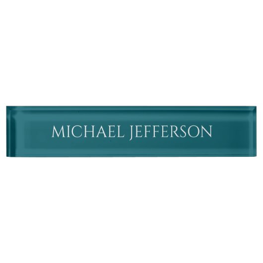 Own Name Plain Dark Teal Color Personalized Custom デスクネームプレート (正面)