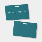 Own Name Plain Dark Teal Color Personalized Custom バッジ (正面＆裏面)
