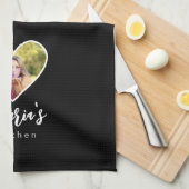 Own Photo in Blackハート枠モダン書 キッチンタオル (四つ折り)