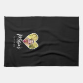 Own Photo in Blackハート枠モダン書 キッチンタオル (横)