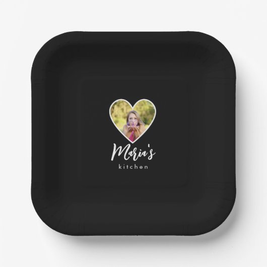 Own Photo in Blackハート枠モダン書 ペーパープレート (正面)