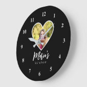 Own Photo in Black Heart Frame Modern Calligraphy ラージ壁時計 (傾斜)